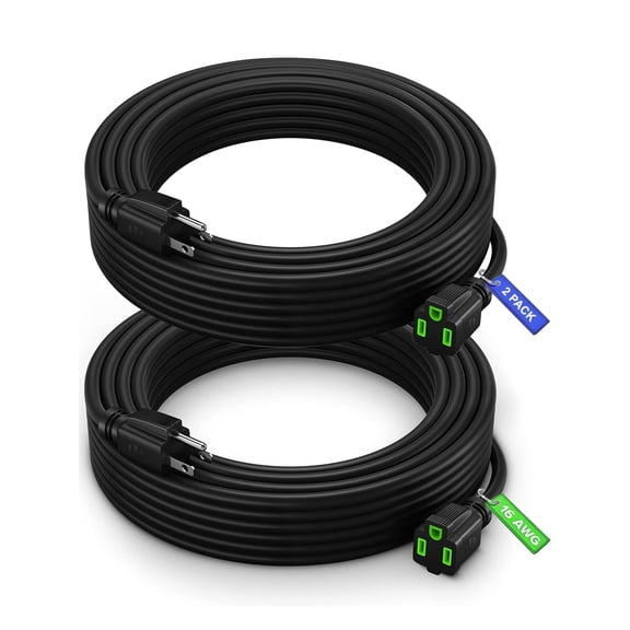 Maximm Extension Cord 20 Ft Black Power Cords Indoor 16 Gauge Wire Heavy Duty ETL Listed (20Ft) 2 Pack
