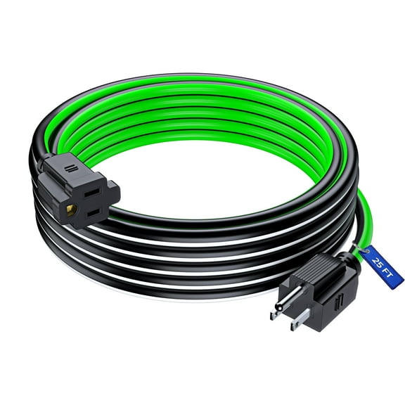 Maximm Extension Cord 25 ft, Extension Cord,16 Gauge, Heavy Duty Extension Cord (Black, White and Green) ETL Listed