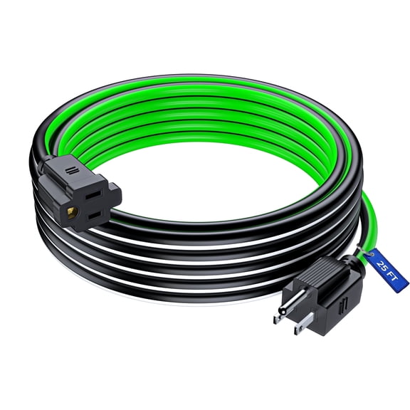 Maximm Extension Cord 25 ft, Extension Cord,16 Gauge, Heavy Duty Extension Cord (Black, White and Green) ETL Listed