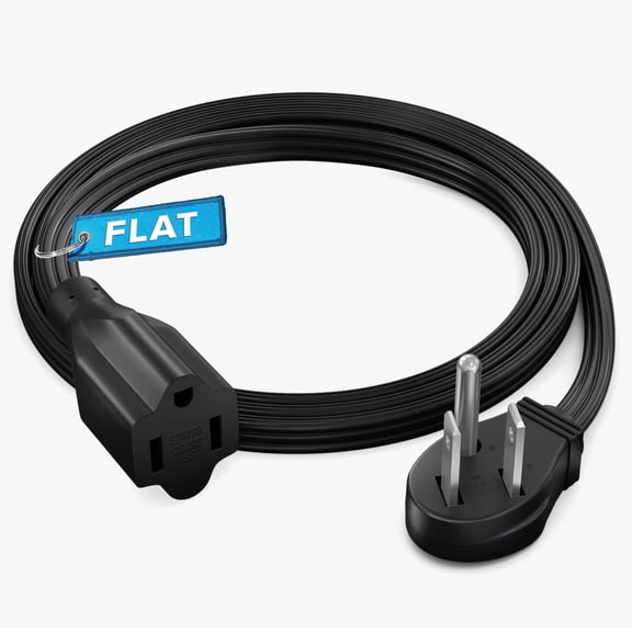 Maximm 3-feet Extension Cord, 1-Outlet Flat Wire with 3-Prong 45° Angled Flat Plug, 16 AWG Power Cord, UL Certified, Black