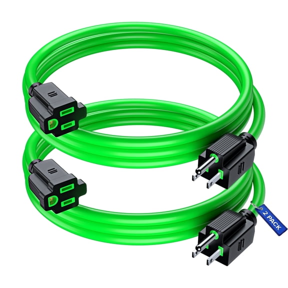 Maximm Extension Cord 3 Ft, 2 Pack Green Power Cords Indoor 16 Gauge Wire SJTW Heavy Duty ETL Listed (3Ft, Green, 2 Pack)