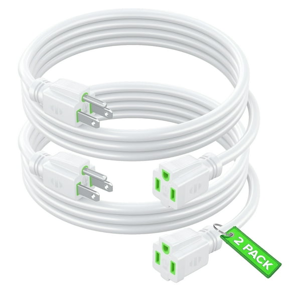 Maximm Extension Cord 3 Ft, 2 Pack White Power Cords Indoor 16 Gauge Wire SJTW Heavy Duty ETL Listed (3Ft, White with Green Indicators, 2 Pack)