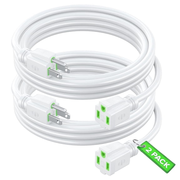 Maximm Extension Cord 6 Ft, 2 Pack White Power Cords Indoor 16 Gauge Wire SJTW Heavy Duty ETL Listed (6Ft, White with Green Indicators, 2 Pack)