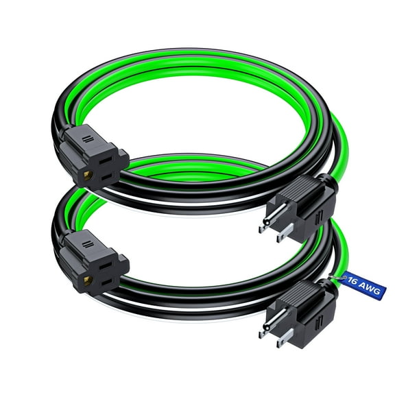 Maximm Extension Cord 6 ft, (2 Pack) Extension Cord,16 Gauge, Heavy Duty Extension Cord (Black, White and Green) ETL Listed