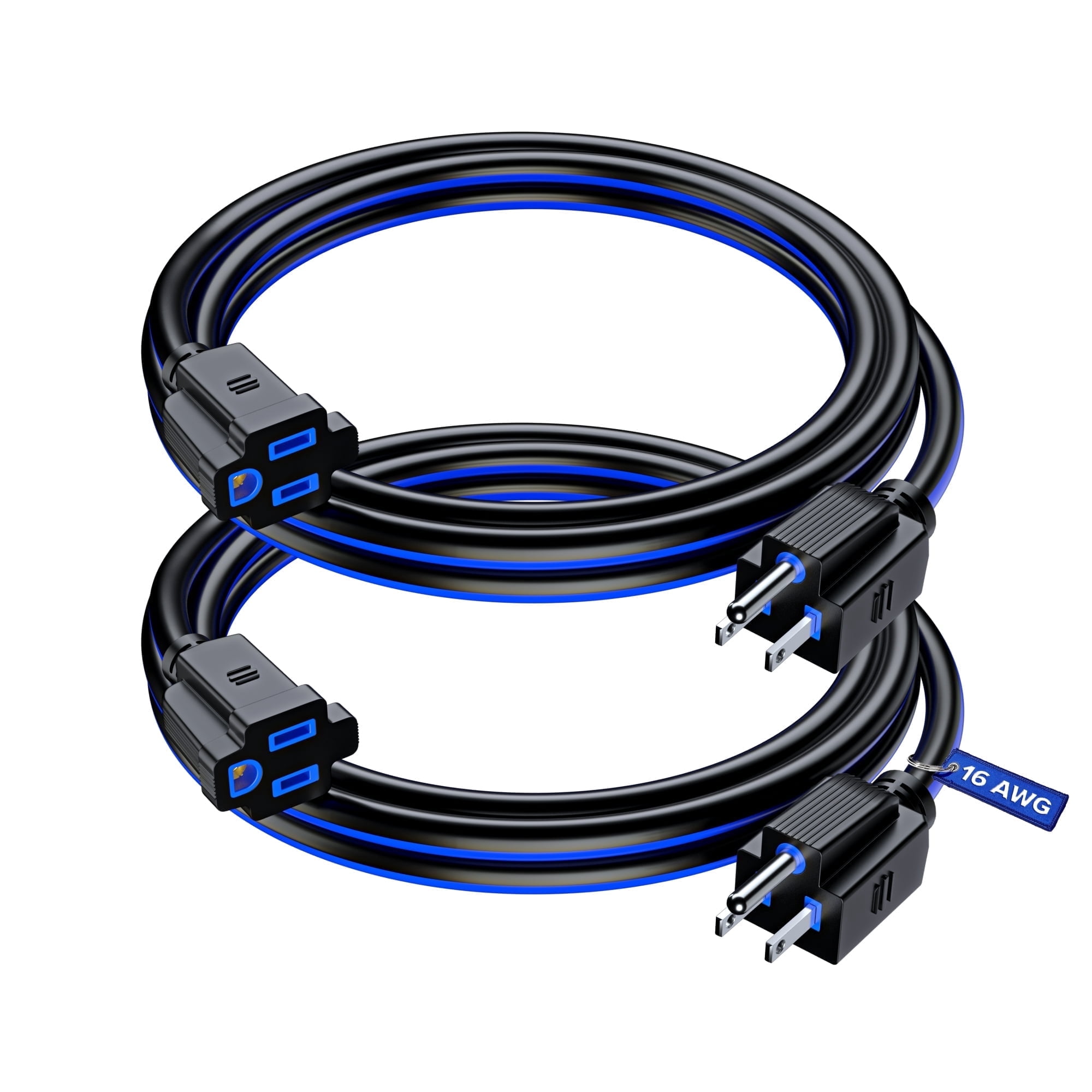 Maximm Extension Cord 6 ft, (2 Pack) Extension Cord,16 Gauge, Heavy Duty Extension Cord (Black and Blue) ETL Listed