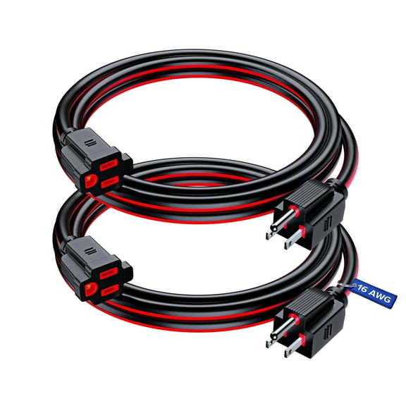 Maximm Extension Cord 6 ft, (2 Pack) Extension Cord,16 Gauge, Heavy Duty Extension Cord (Black and Red) ETL Listed