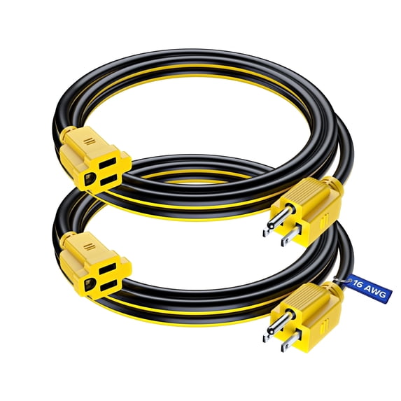 Maximm Extension Cord 6 ft, (2 Pack) Extension Cord,16 Gauge, Heavy Duty Extension Cord (Black and Yellow) ETL Listed