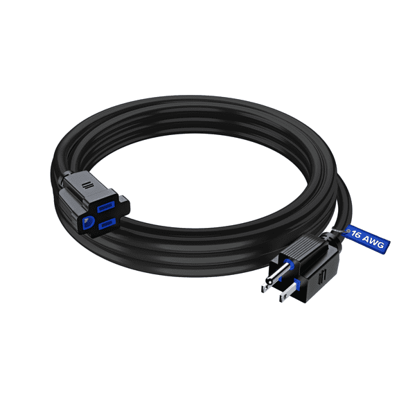 Maximm Extension Cord 8 Ft Black Power Cords Indoor 16 Gauge Wire SJTW Heavy Duty ETL Listed (8Ft, Black with Blue Indicators)