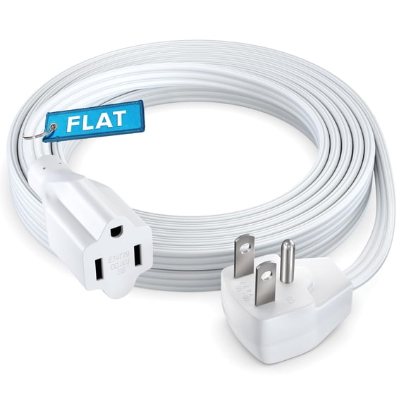 Maximm Extension Cord Heavy Duty (10 Feet) Flat Wire 3-Prong Flat Plug, 14 AWG Power Cord - UL Certified, White, Ideal for Home and Office Use, Appliances, Electronics, Power Tools
