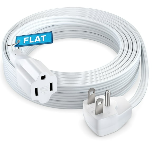 Maximm Extension Cord Heavy Duty (15 Feet) Flat Wire 3-Prong Flat Plug, 14 AWG Power Cord - UL Certified, White, Ideal for Home and Office Use, Appliances, Electronics, Power Tools