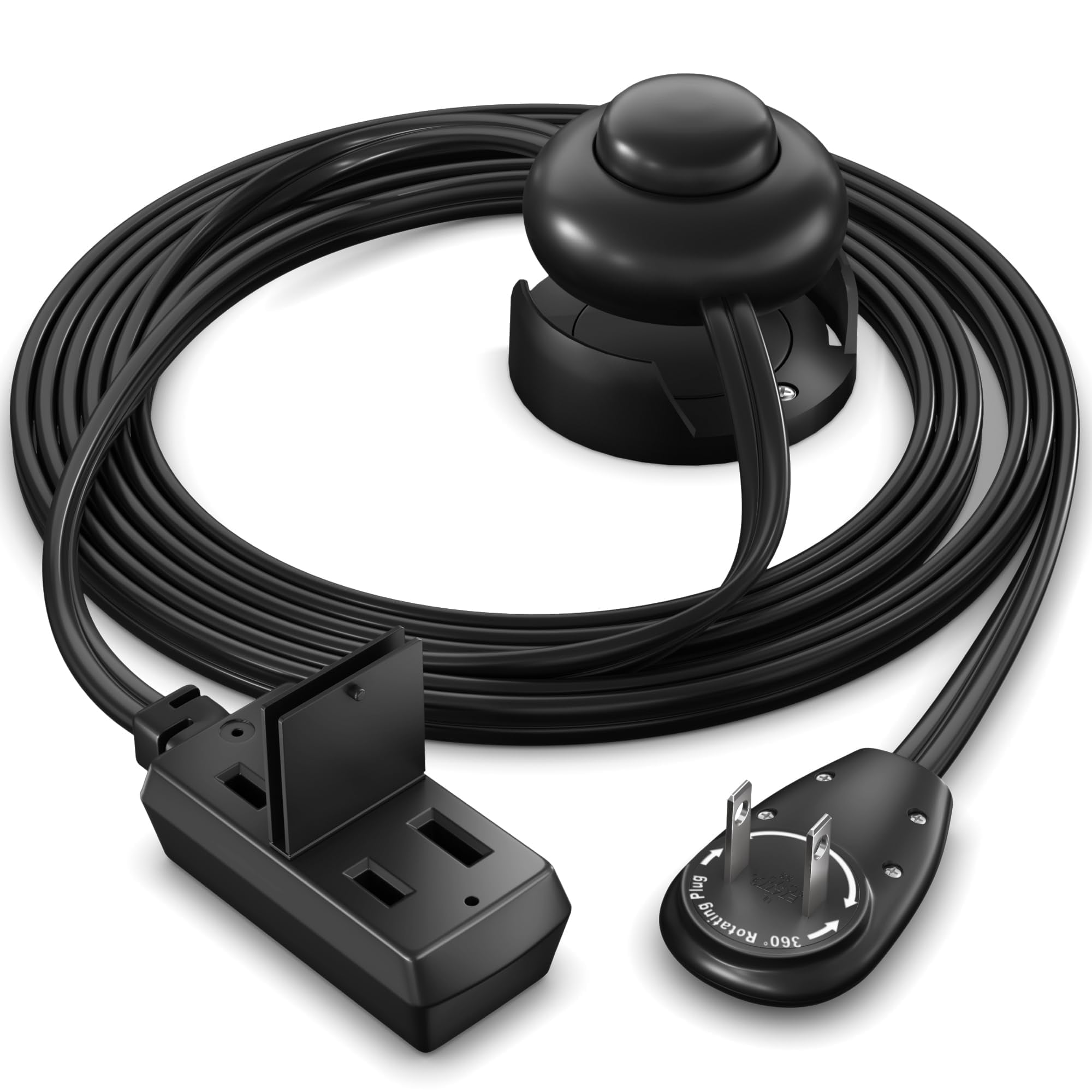 Maximm Extension Cord with On/Off Switch and Cradle, 2-Prong Flat Plug, 16 AWG, UL Certified, Black – 5 Feet – Easy Foot-Controlled Power for Indoor Use