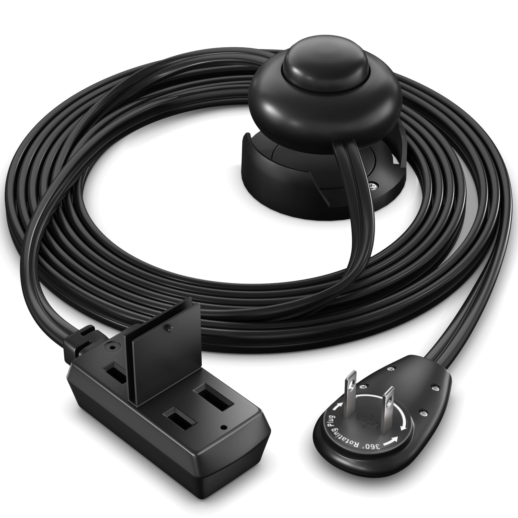 Maximm Extension Cord with On/Off Switch and Cradle, 2-Prong Flat Plug, 16 AWG, UL Certified, Black – 6 Feet – Easy Foot-Controlled Power for Indoor Use