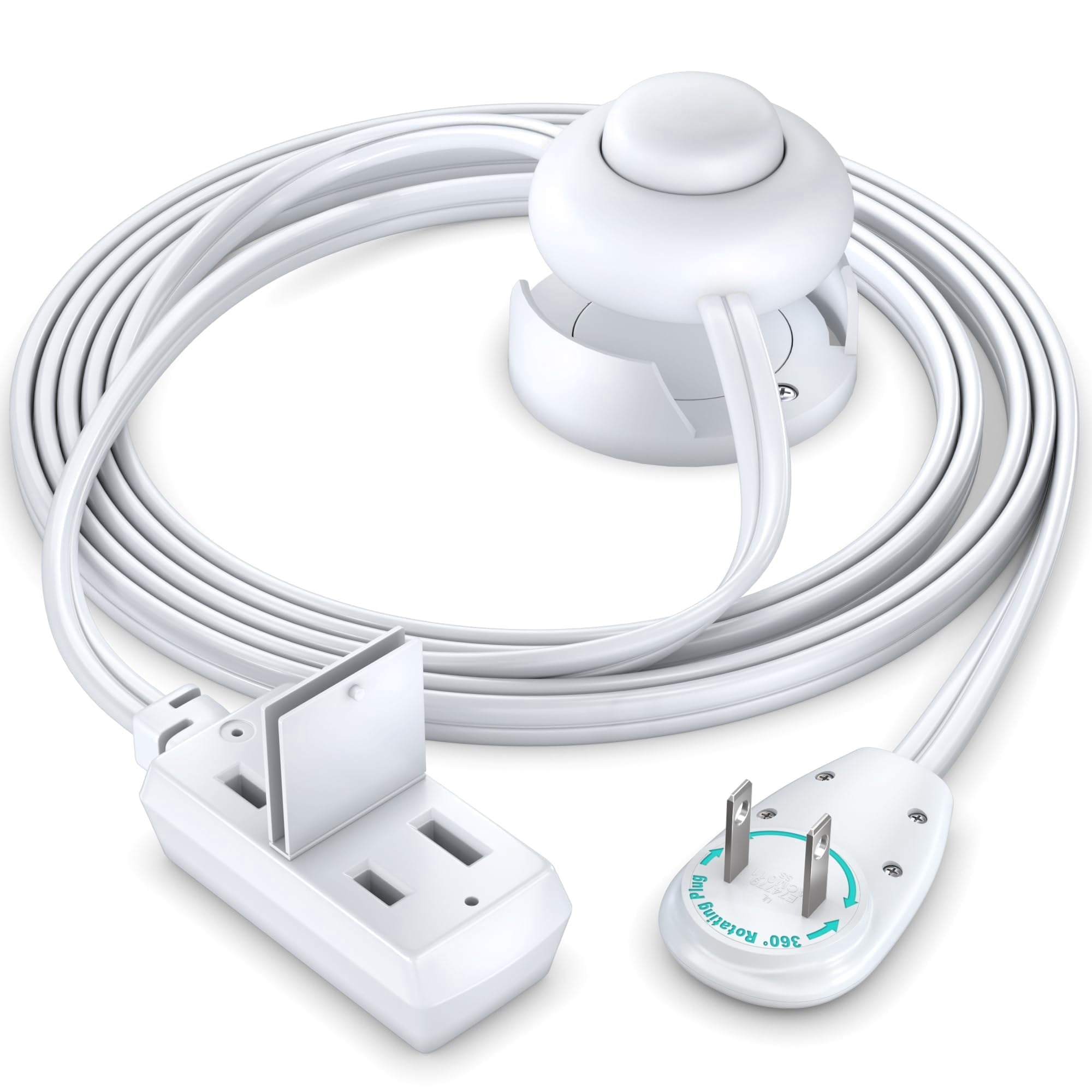 Maximm Extension Cord with On/Off Switch and Cradle, 2-Prong Flat Plug, 16 AWG, UL Certified, White – 3 Feet – Easy Foot-Controlled Power for Indoor Use
