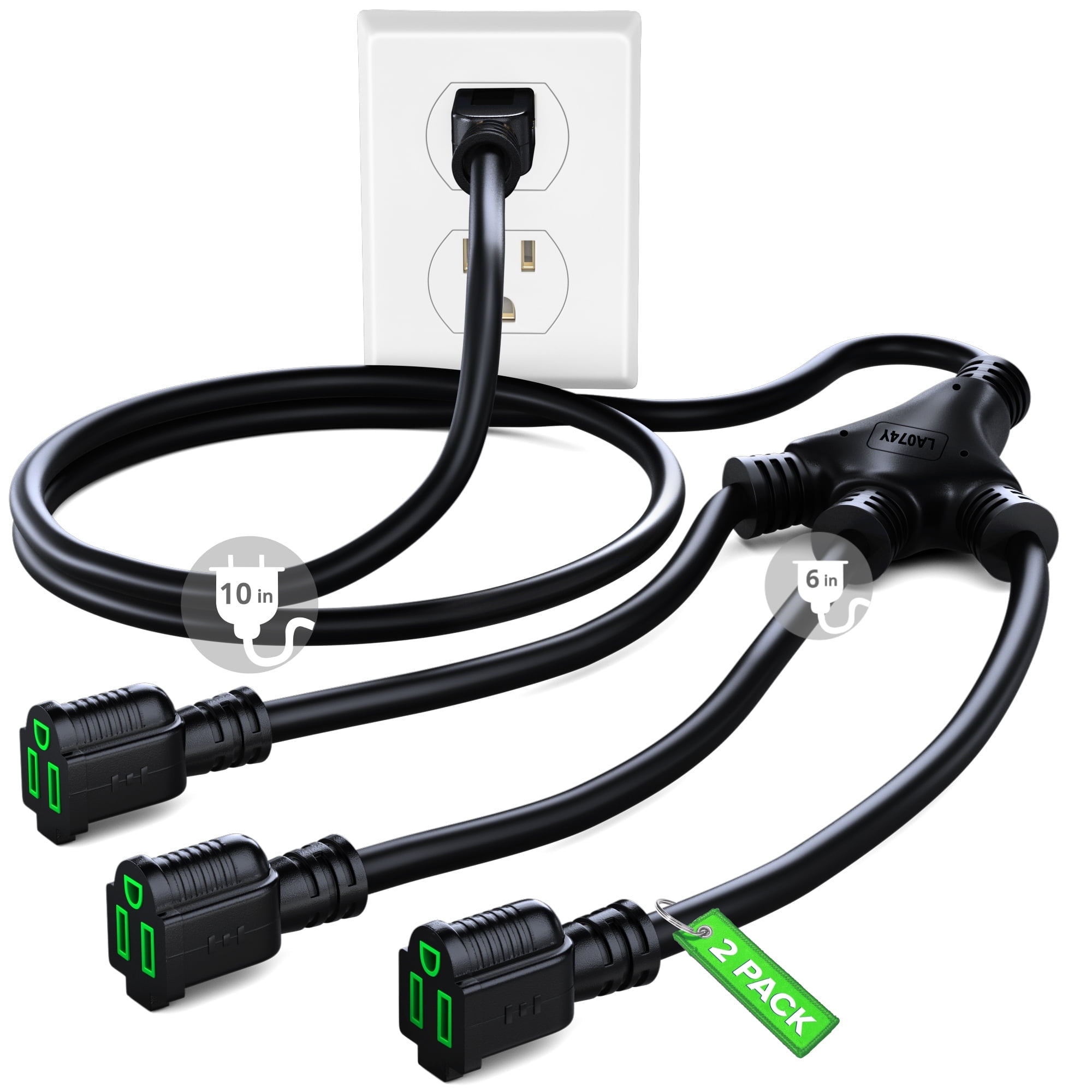 16-Inch Black Heavy Duty 3-Prong Extension Cord Splitter