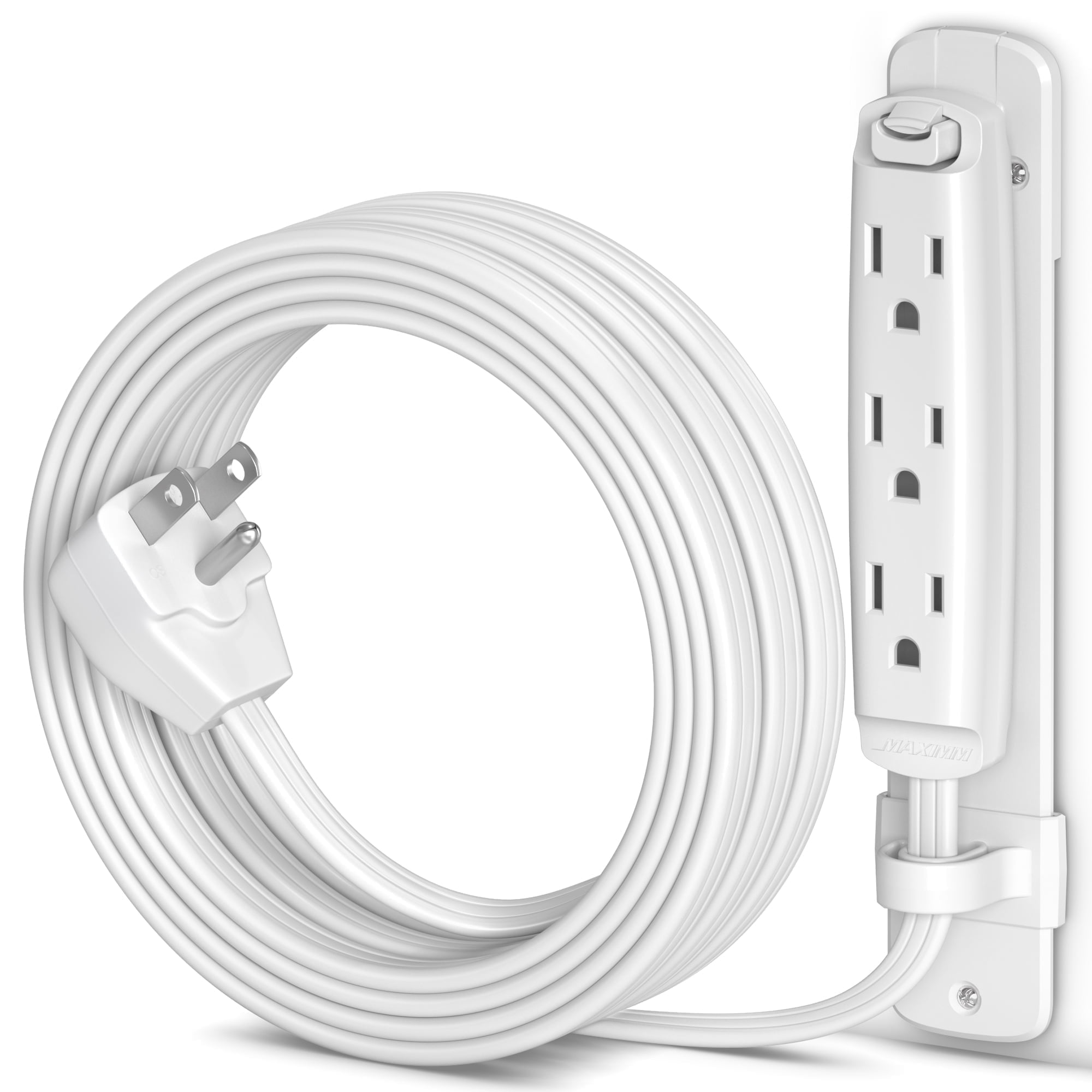 Maximm Flat Extension Cord 10 ft Multi 3-Outlet Power Cord with ...
