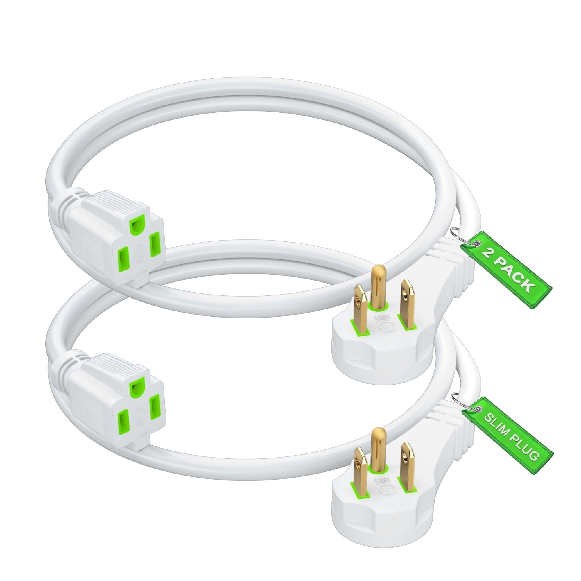 Maximm Flat Plug Extension Cord 0.5 ft with Slim Space-Saving Plug Design, Low Profile Extension Cord 16AWG (White, 2 Pack)