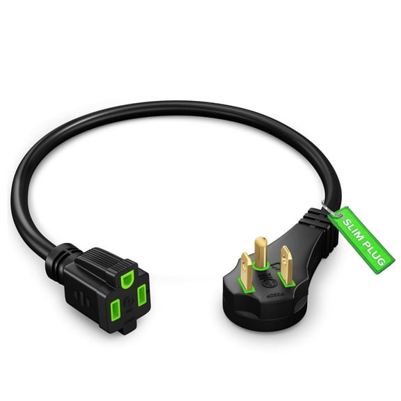 Maximm Flat Plug Extension Cord 1 ft with Slim Space-Saving Plug Design, Low Profile Extension Cord 14AWG (Black)