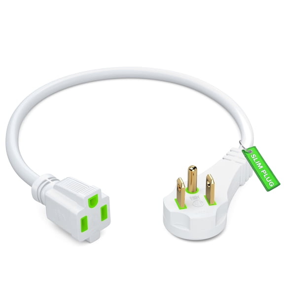 Maximm Flat Plug Extension Cord 1 ft with Slim Space-Saving Plug Design, Low Profile Extension Cord 14AWG (White)