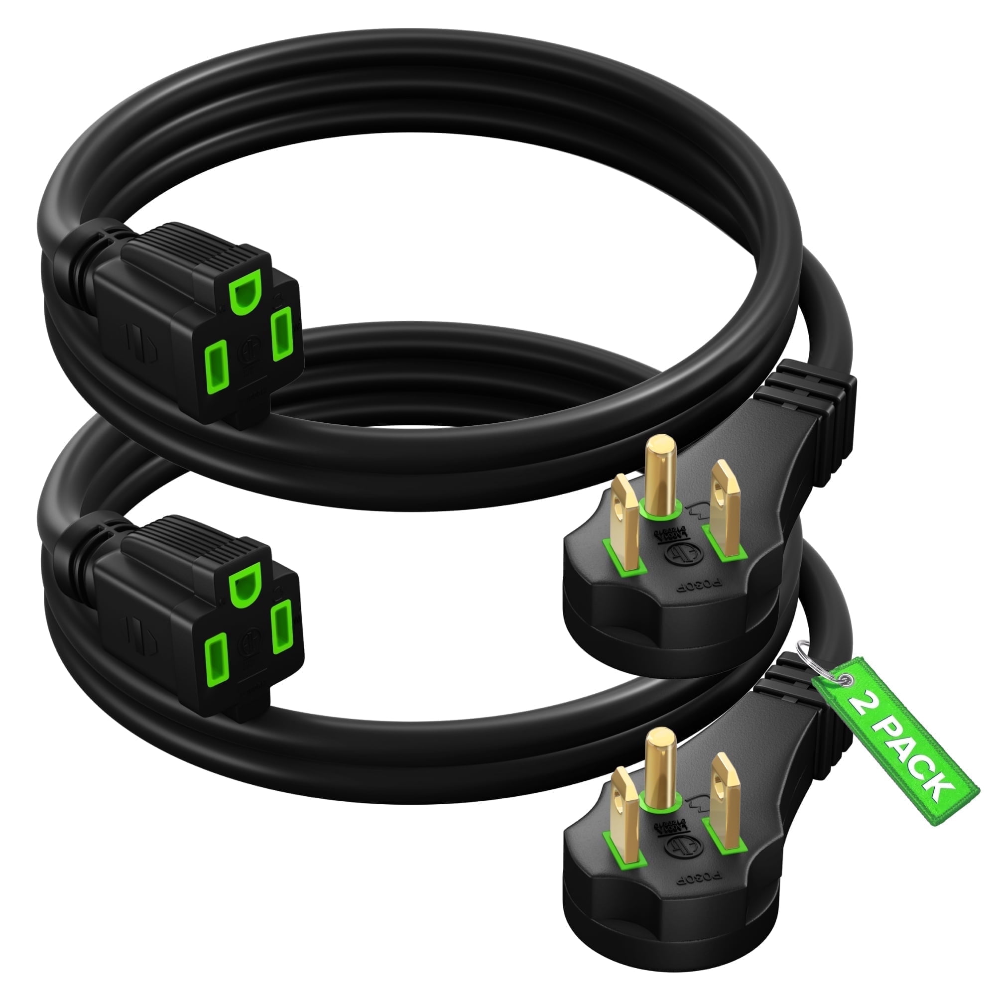Maximm Flat Plug Extension Cord 1 ft with Slim Space-Saving Plug Design, Low Profile Extension Cord 16AWG (Black, 2 Pack)