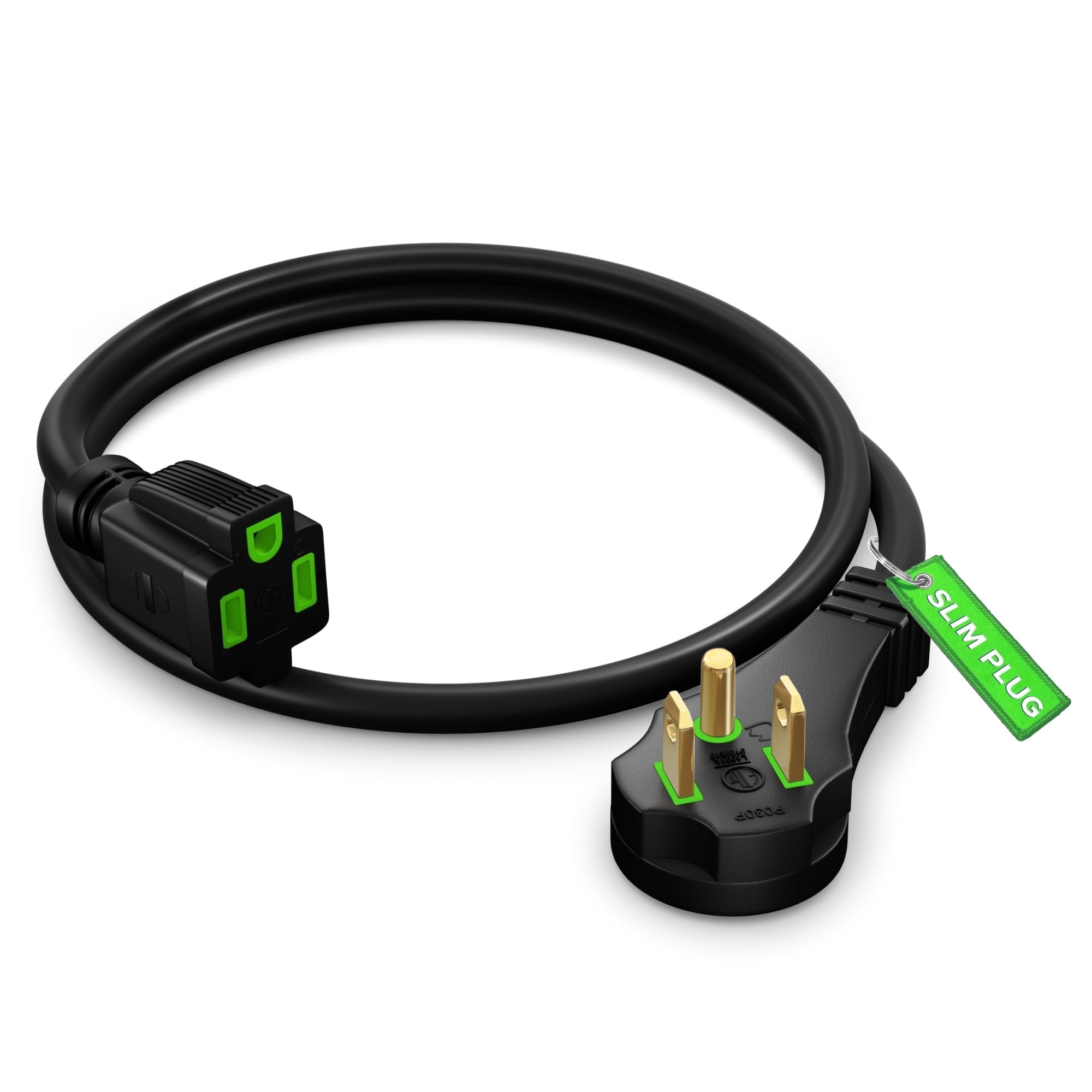 Maximm Flat Plug Extension Cord 1 ft with Slim Space-Saving Plug Design, Low Profile Extension Cord 16AWG (Black)