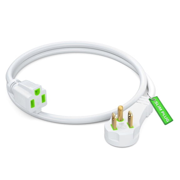 Maximm Flat Plug Extension Cord 1 ft with Slim Space-Saving Plug Design, Low Profile Extension Cord 16AWG (White)