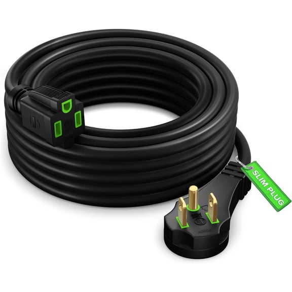 Maximm Flat Plug Extension Cord 15 ft with Slim Space-Saving Plug Design, Low Profile Extension Cord 16AWG (Black)