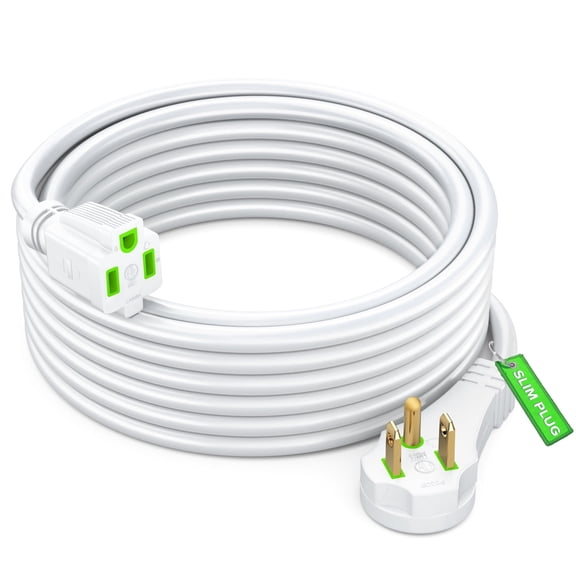 Maximm Flat Plug Extension Cord 15 ft with Slim Space-Saving Plug Design, Low Profile Extension Cord 16AWG (White)