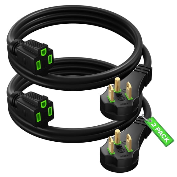 Maximm Flat Plug Extension Cord 2 ft with Slim Space-Saving Plug Design, Low Profile Extension Cord 14AWG (Black, 2 Pack)