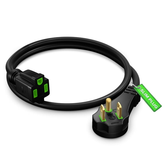 Maximm Flat Plug Extension Cord 2 ft with Slim Space-Saving Plug Design, Low Profile Extension Cord 14AWG (Black)
