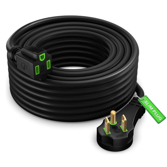 Maximm Flat Plug Extension Cord 25 ft with Slim Space-Saving Plug Design, Low Profile Extension Cord 16AWG (Black)