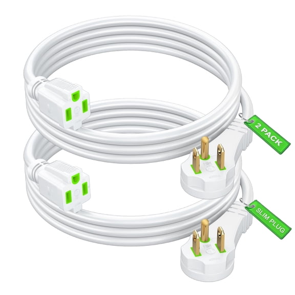 Maximm Flat Plug Extension Cord 4 ft with Slim Space-Saving Plug Design, Low Profile Extension Cord 14AWG (White, 2 Pack)