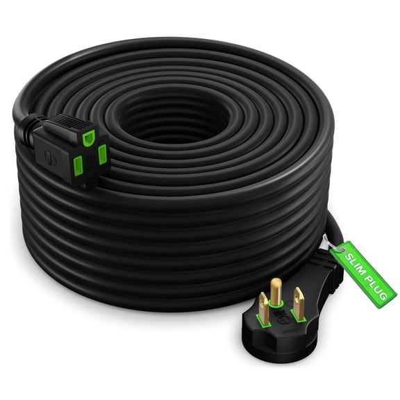Maximm Flat Plug Extension Cord 50 ft with Slim Space-Saving Plug Design, Low Profile Extension Cord 16AWG (Black)