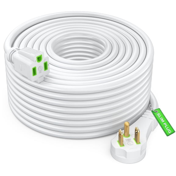 Maximm Flat Plug Extension Cord 50 ft with Slim Space-Saving Plug Design, Low Profile Extension Cord 16AWG (White)