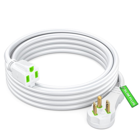 Maximm Flat Plug Extension Cord 6 ft with Slim Space-Saving Plug Design, Low Profile Extension Cord 16AWG (White)