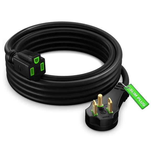 Maximm Flat Plug Extension Cord 8 ft with Slim Space-Saving Plug Design, Low Profile Extension Cord 14AWG (Black)