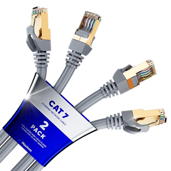 Maximm Cat 7 Ethernet Cable, 20 ft High-Speed Network Cord, Gray, 2 Pack