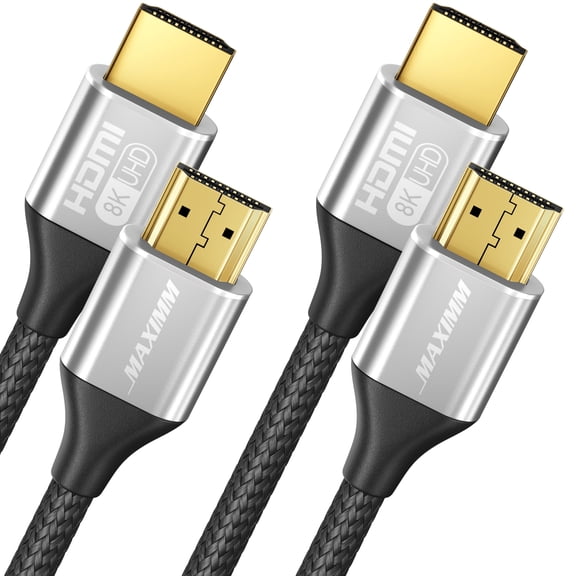 Maximm HDMI 2.1 Cable 1 Foot, Silver, 2 pack, 8K 60Hz 4K 120Hz Ultra High Speed, 48Gbps, eARC, Dolby Vision