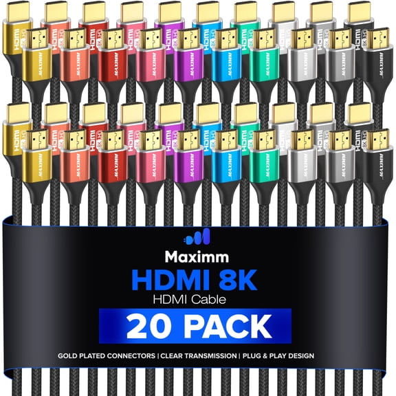 Maximm HDMI 2.1 Cable 2 Feet, 20 Pack, 8K 60Hz 4K 120Hz Ultra High Speed 48Gbps Cord for Gaming, PS5, Xbox Series X/S