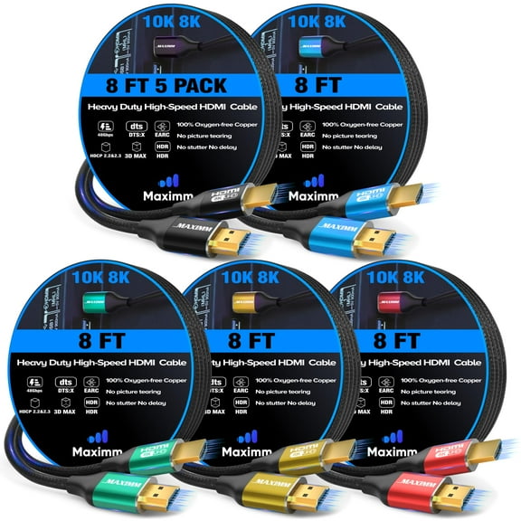 Maximm HDMI 2.1 Cable 4 Feet, Multicolor, 5 Pack, 8K 60Hz 4K 120Hz Ultra High Speed, 48Gbps, eARC, Dolby Vision
