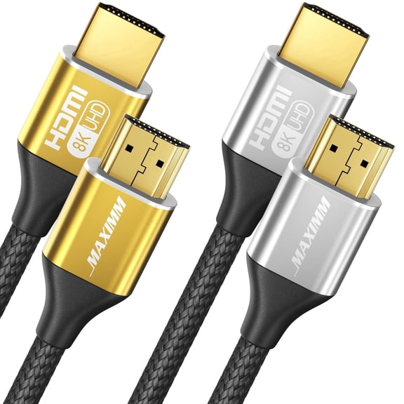 Maximm Ultra High Speed HDMI 2.1 Cable 48Gbps 8K 60Hz 4K 120Hz Earc Hdr, 8 Foot, Multicolor, 2 Pack