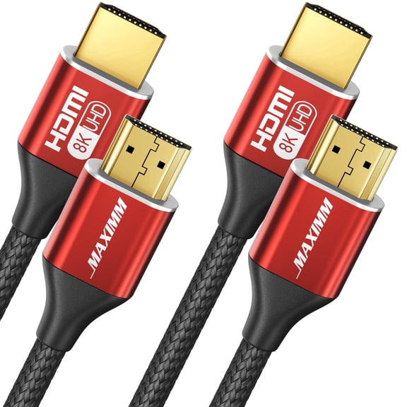 Maximm 8K Ultra High Speed HDMI 2.1 Cable, 48Gbps 60Hz 4K 120Hz eARC Cord, 8 feet, Red, 2 Pack
