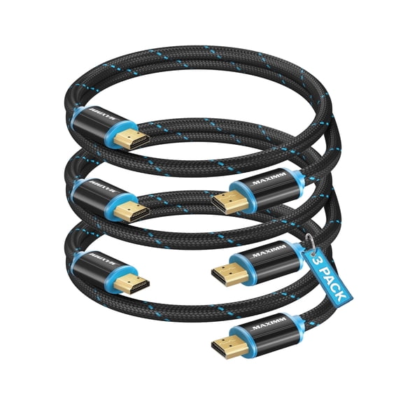 Maximm 4K HDMI Cable 3 Pack 2 Feet – High-Speed HDMI Cord 18 Gbps, Supports 4K 60Hz, Nylon Braided