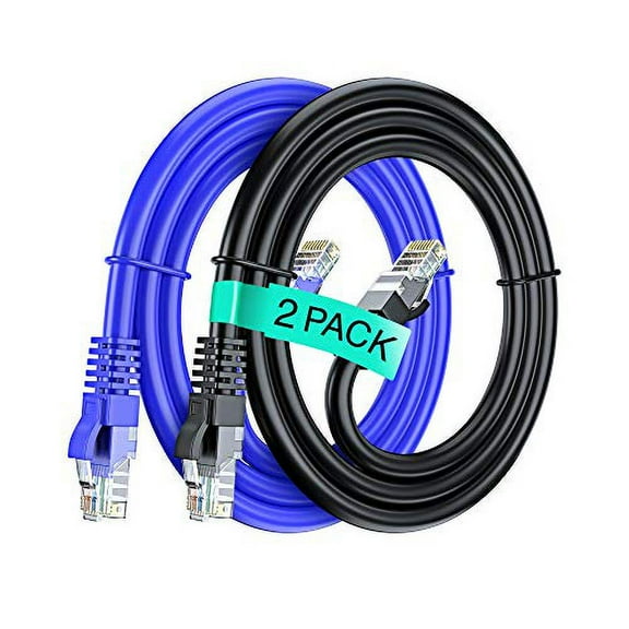 Cat 6 Ethernet Cable 1 Ft, 100% Pure Copper, Cat6 Cable (2 Pack) LAN Cable, Internet Cable, Patch Cable and Network Cable - UTP (Blue & Black) 1 Foot