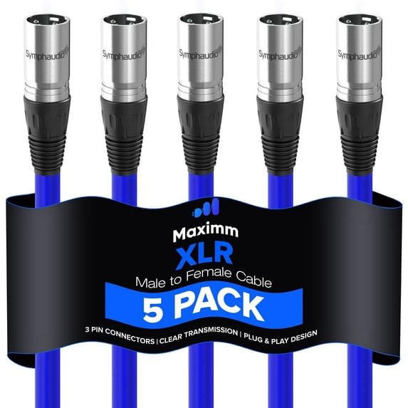 Maximm Microphone Cable, Black Mic Cable Wire XLR Male to XLR Female 20ft - Heavy Duty Microphone Cord W/Metal Connectors, Impedance-Balanced Lines for RF & EM Noise Reduction (5-Pack)