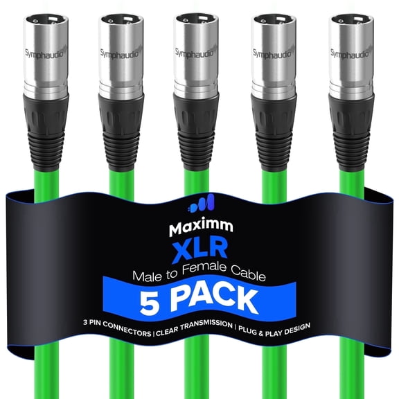 Maximm 6ft XLR Male to Female Microphone Cable, Balanced Mic Cord for Noise Reduction - Green (5 pack)