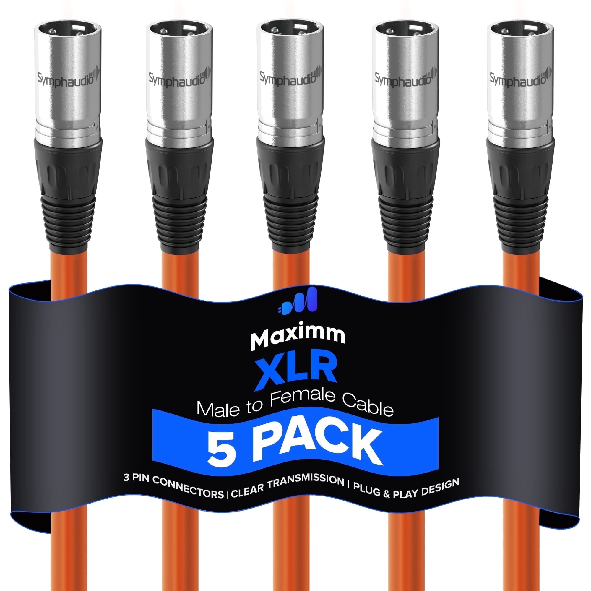 Maximm Microphone Cable, Orange Mic Cable Wire XLR Male to XLR Female 6ft - Heavy Duty Microphone Cord W/Metal Connectors, Impedance-Balanced Lines for RF & EM Noise Reduction (5 Pack)