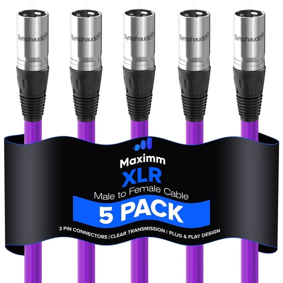 Maximm 6ft XLR Microphone Cable, Purple Heavy Duty Balanced Audio Mic Cord, 5 pack