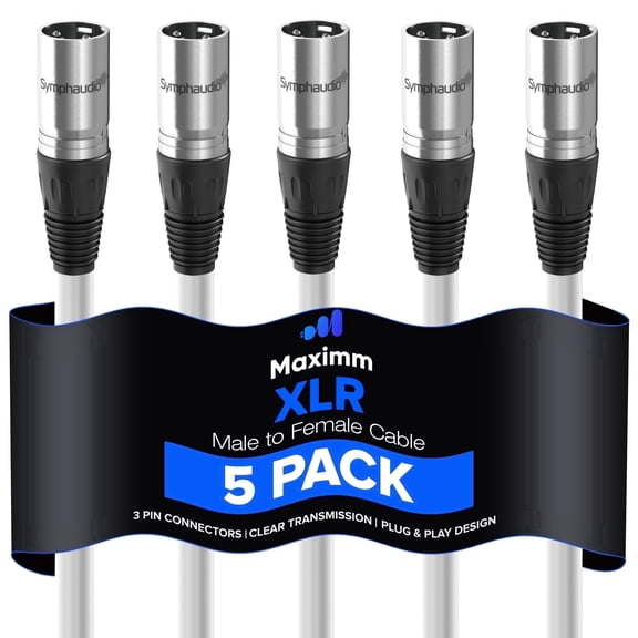 Maximm 1.5ft White XLR Microphone Cable 5-pack, OFC Copper 3-Pin Balanced Audio Cord with PVC Jacket