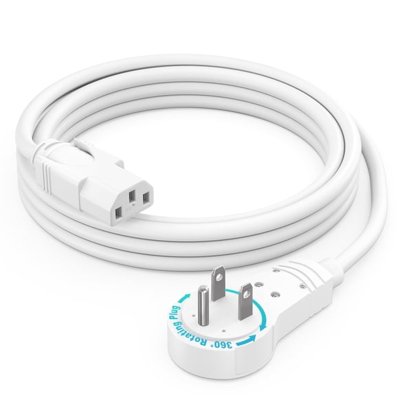 Maximm Monitor Computer Power Cord 3 Ft Flat Plug 360° Rotating PC Cable 3 Prong for, Desktop, Printer, Scanner, 16 AWG NEMA 5-15P to IEC13 - UL Certified
