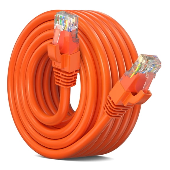 Ethernet Cable 20 ft CAT6 High Speed Internet Network LAN Cable Cord, Outdoor Waterproof (Orange)